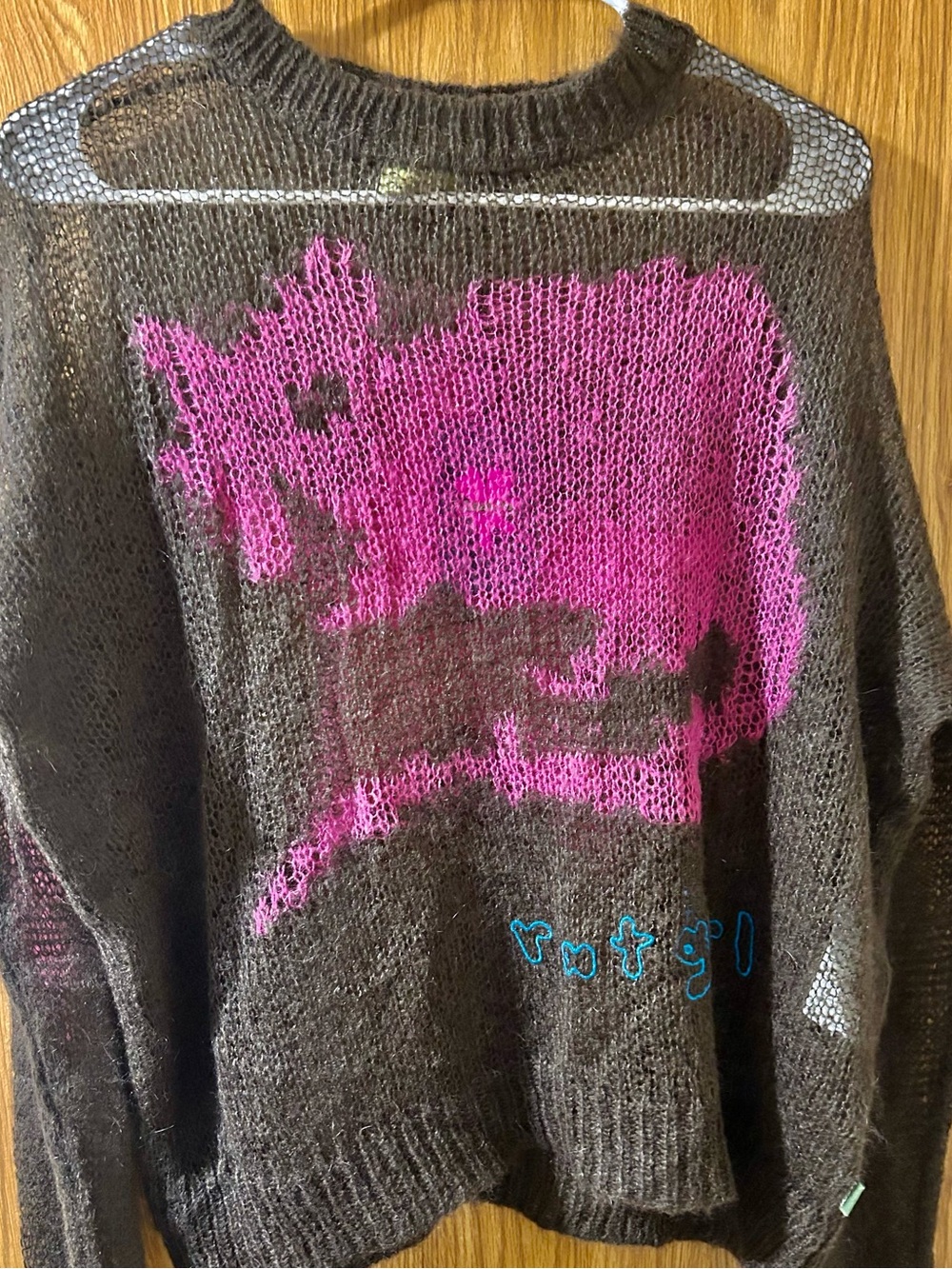 Heaven by Marc Jacob’s Brown Mohair/knit Blend Sweater with Pink Graphic